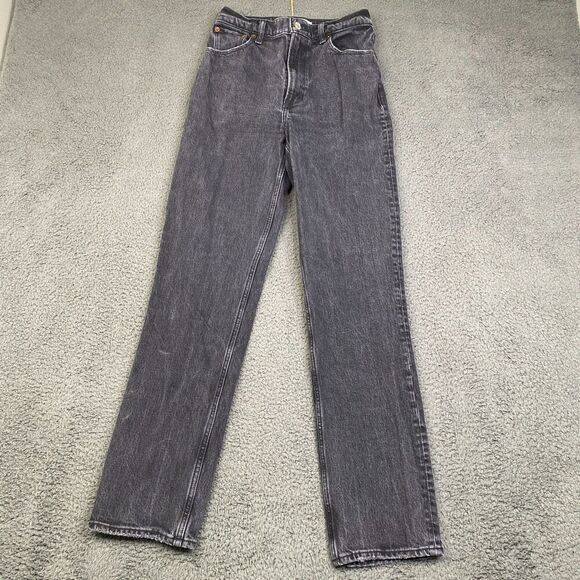 Abercrombie & Fitch 90s Straight Ultra High Rise Black Distressed Jeans 26/2L - Picture 1 of 13